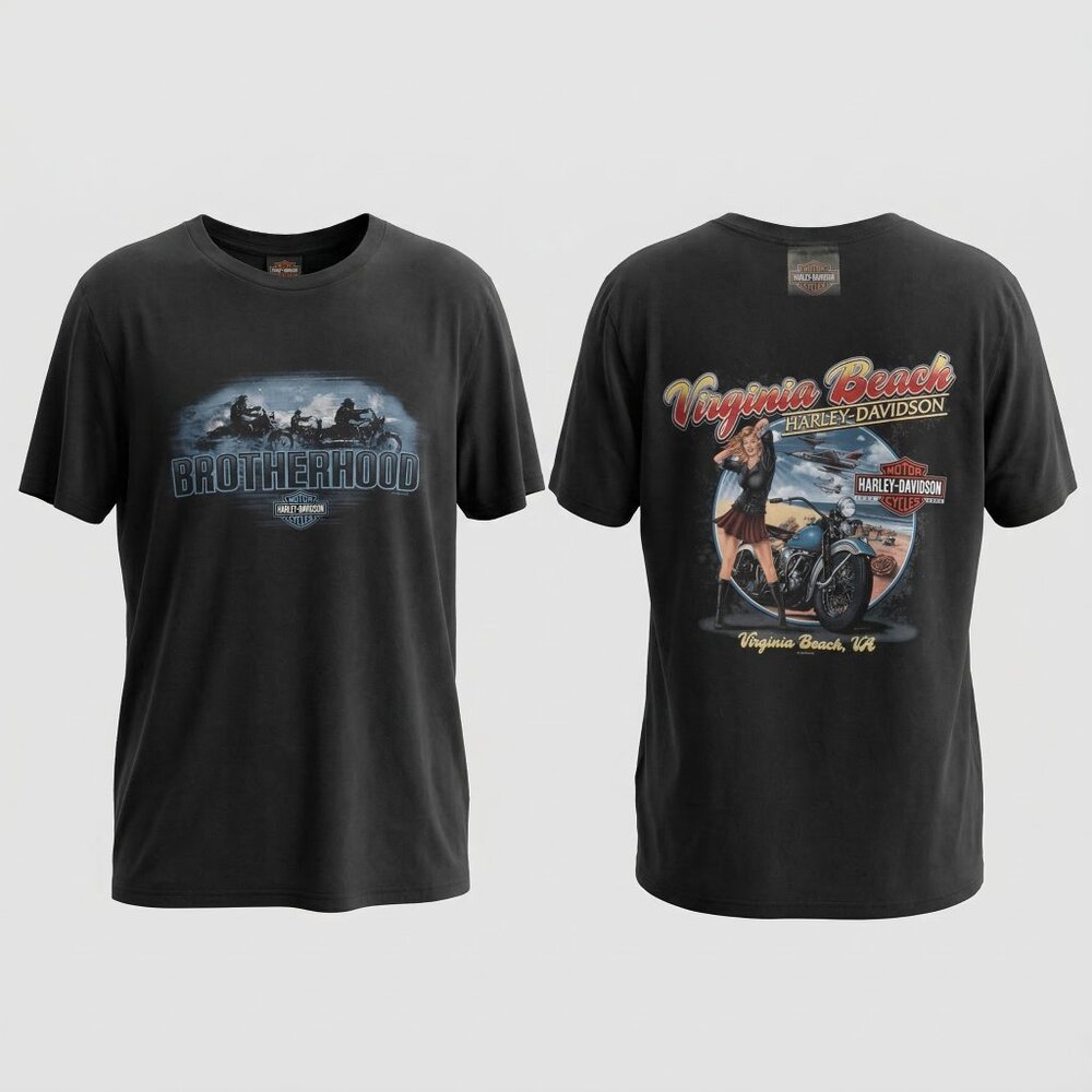 Harley-Davidson Tee T-Shirt 3XL Black Brotherhood 2018 Virginia Beach New
